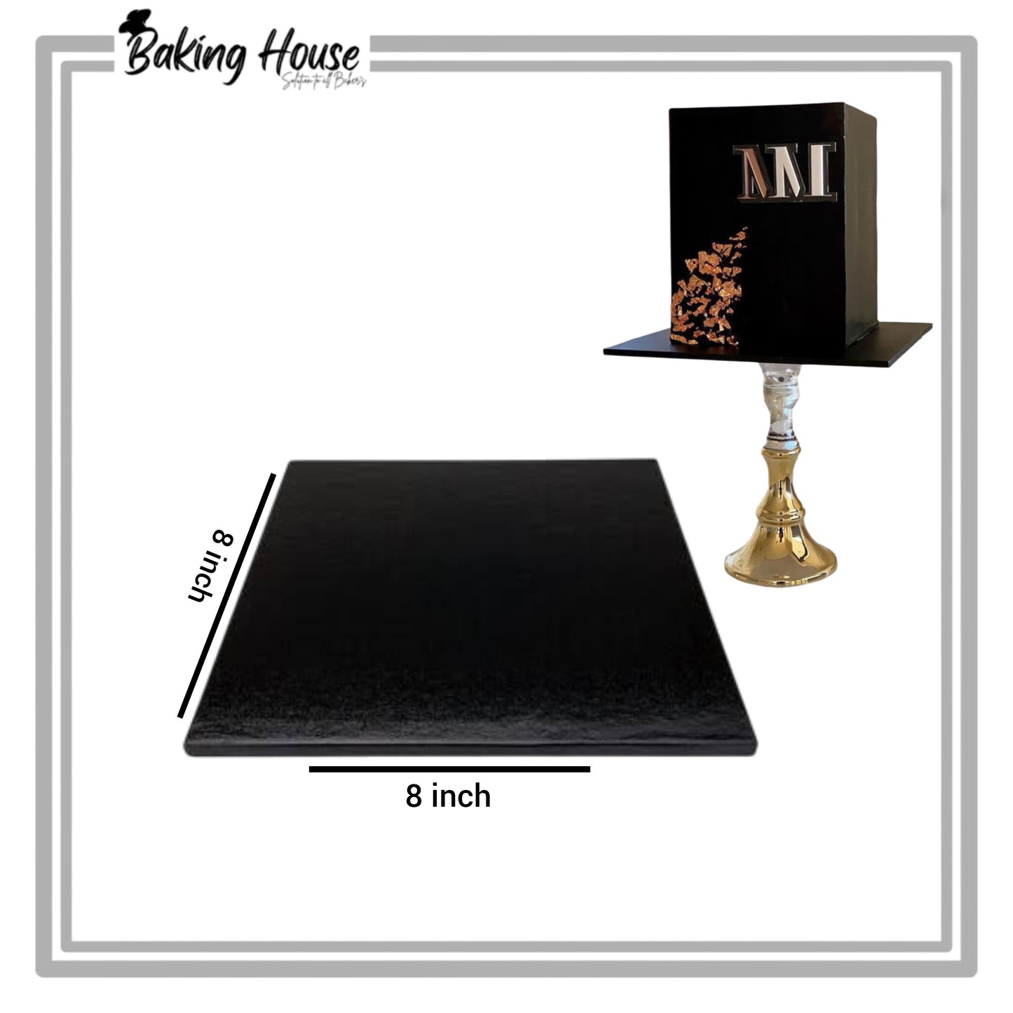 8 Inch Black Square Cake Base