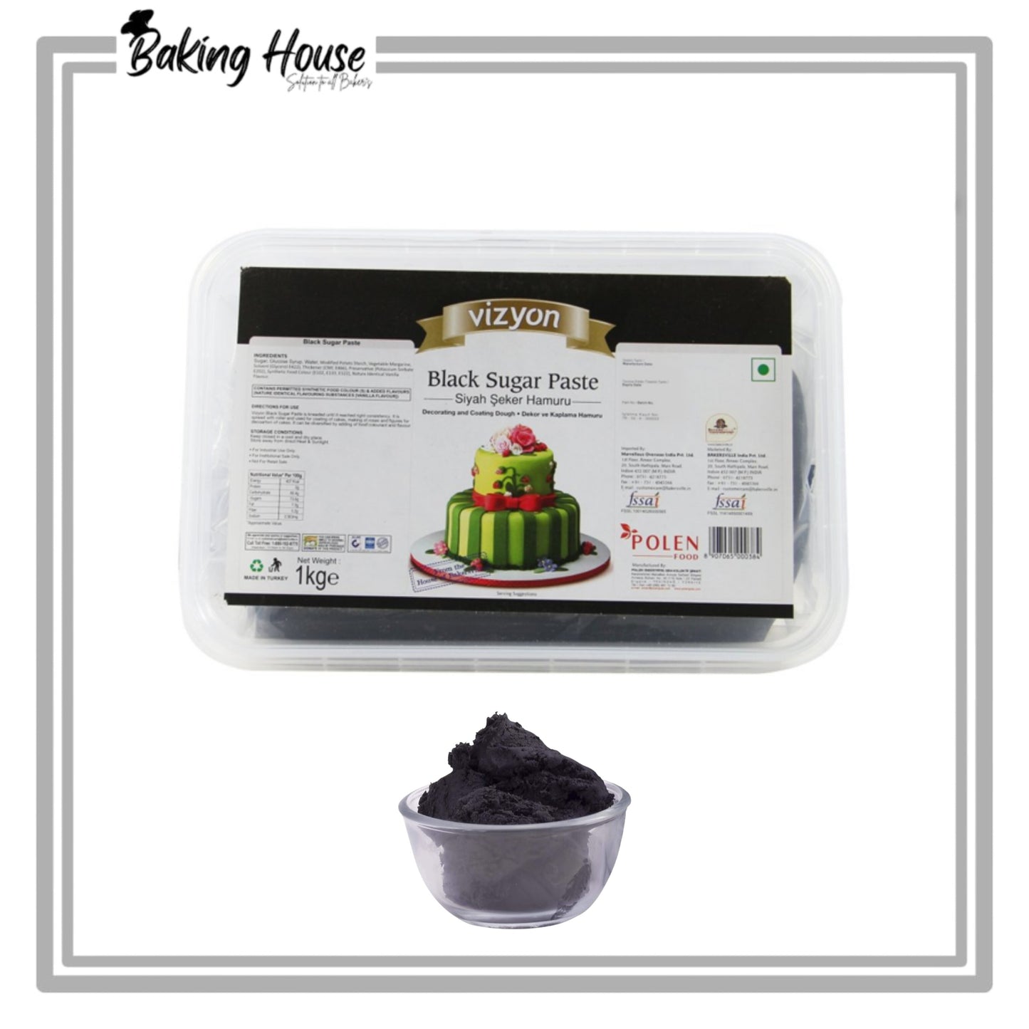 Vizyon Black Sugar Paste/Fondant 1kg Pack