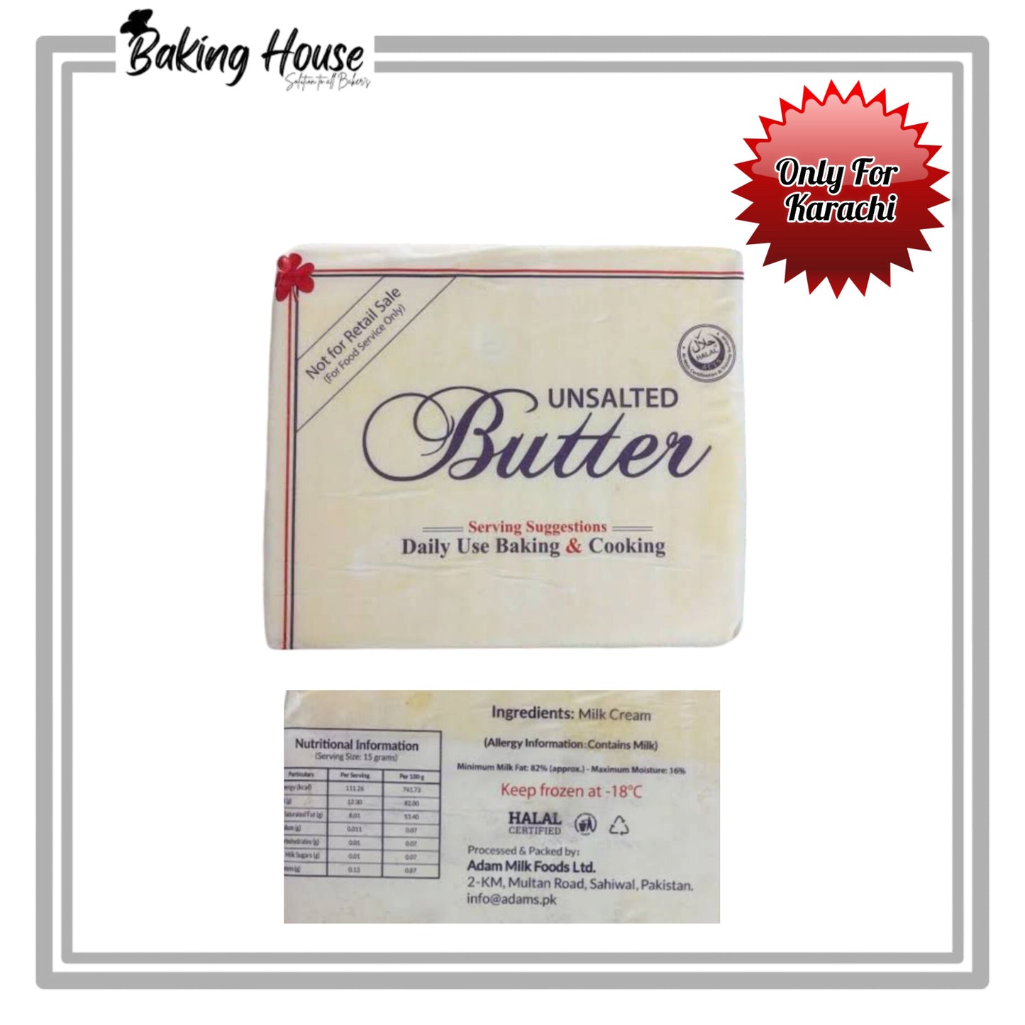 Adam's Unsalted Butter 1kg Pack (Only For Karachi)