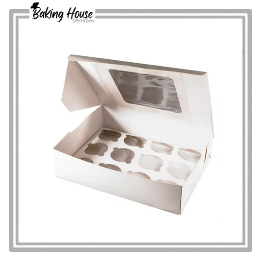 12 Cavity White Window Cupcake Box