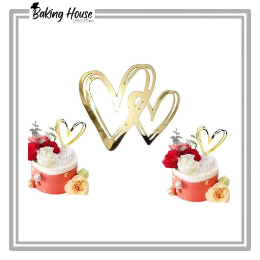 Double Heart Acrylic Cake Topper Tag