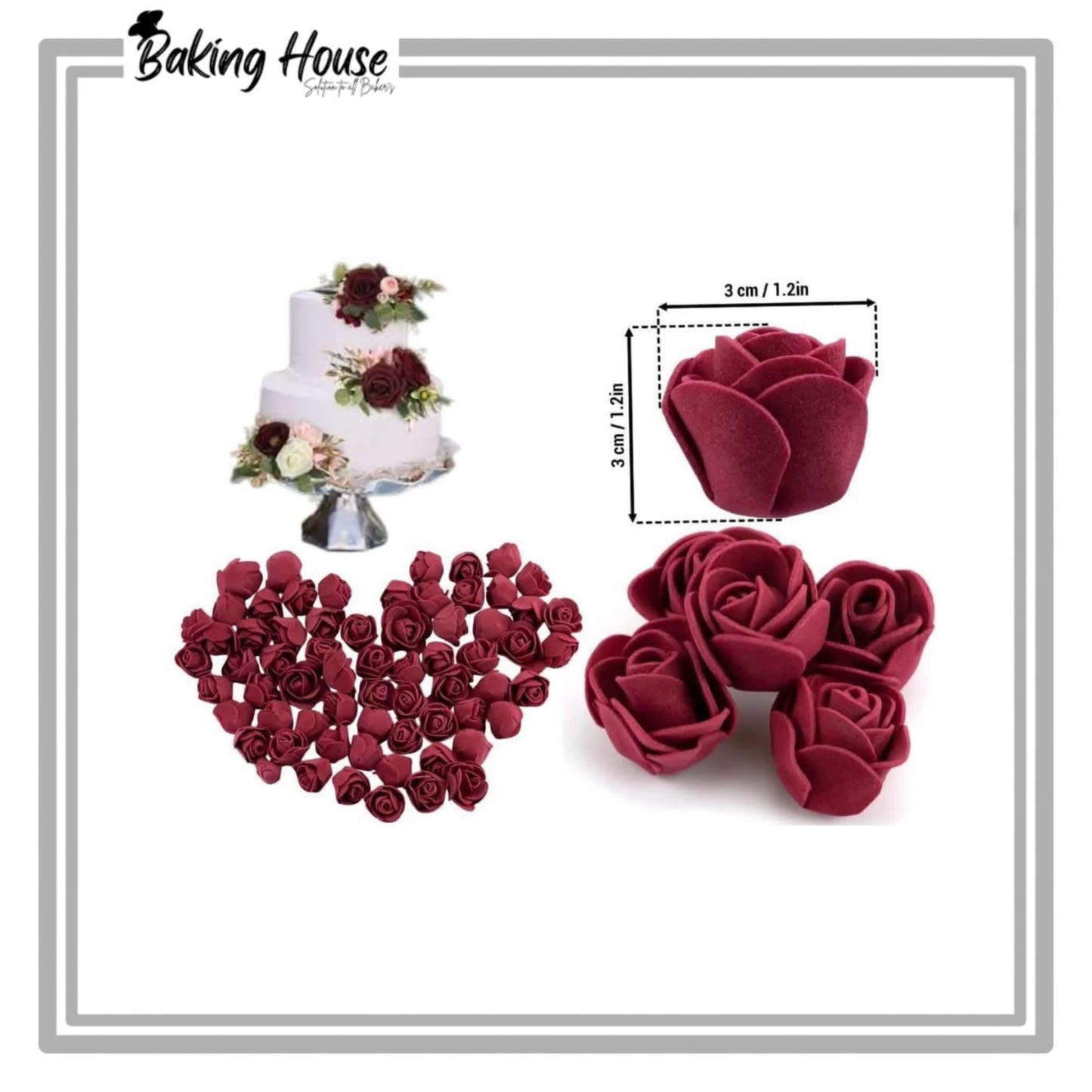 12pcs Mahroon Mine Flowers For Cake Decorationg