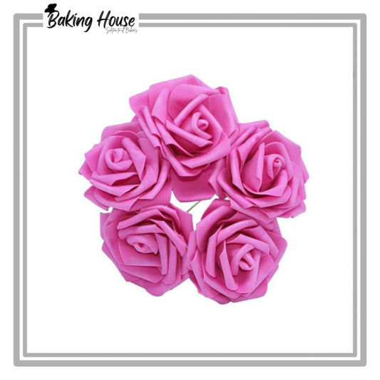5pcs Dark-Pink Fomice Flowers For Cake Decorationg