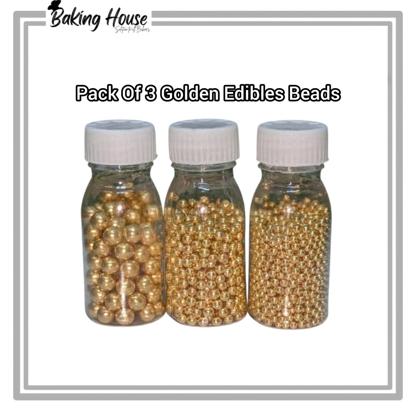 Pack Of 3 Golden Edible Beads For Cake Decorationg