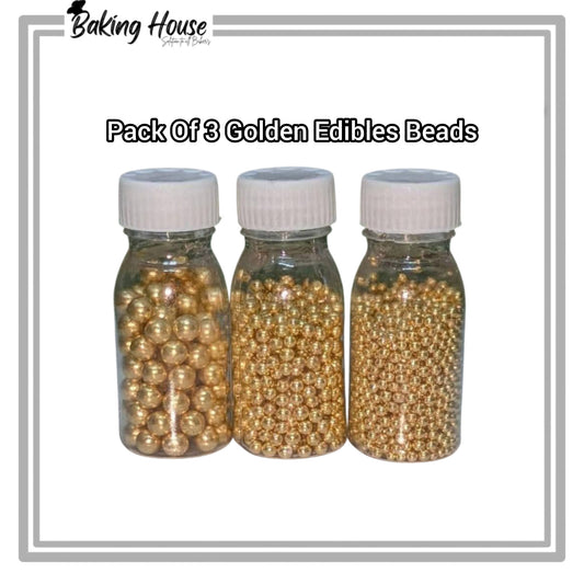 Pack Of 3 Golden Edible Beads For Cake Decorationg