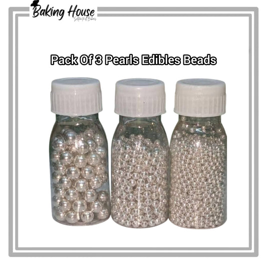 Pack Of 3 Silver Edible Beads For Cake Decorationg