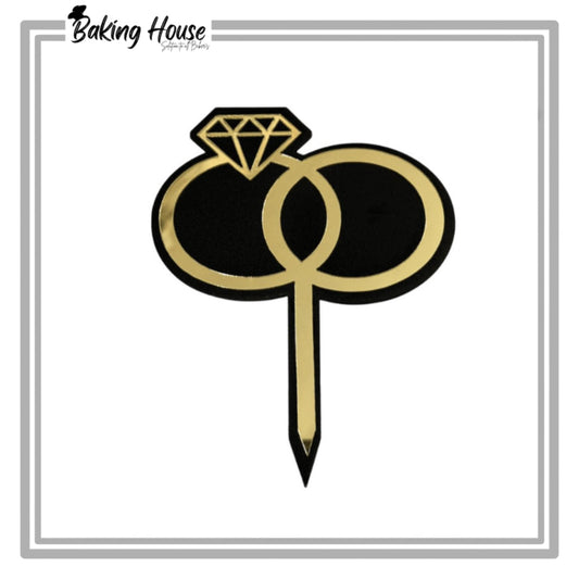 Diamond Engagement Ring Black Acyrlic Cake Topper For Cake Decorating