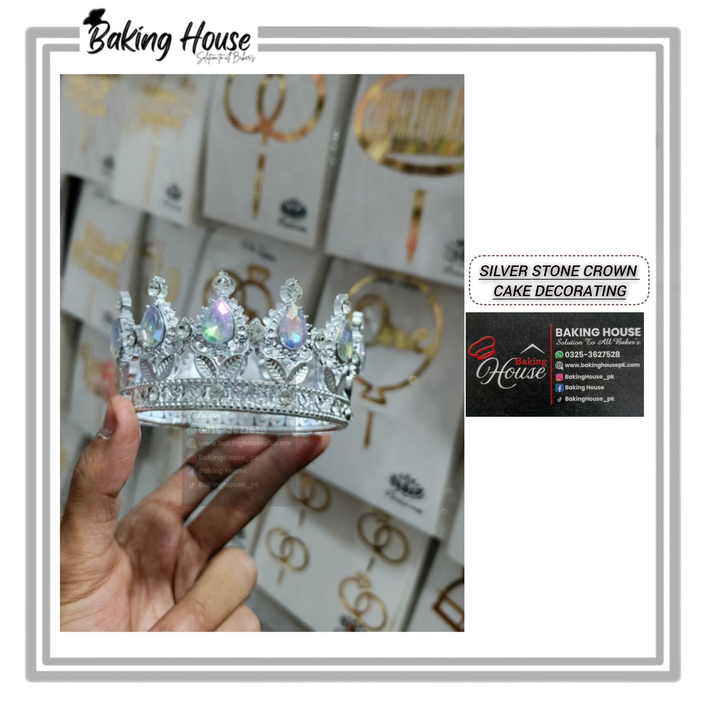 Silver Stone Plastic Crown For Cak Decorating