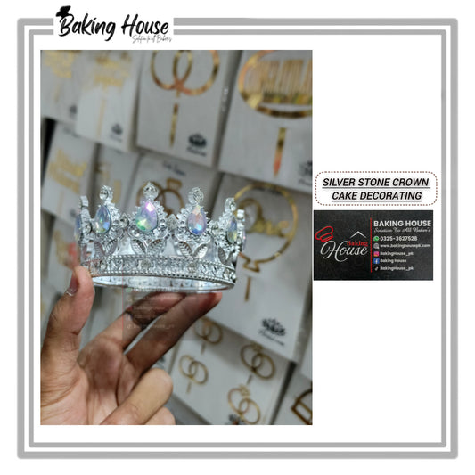 Silver Stone Plastic Crown For Cak Decorating