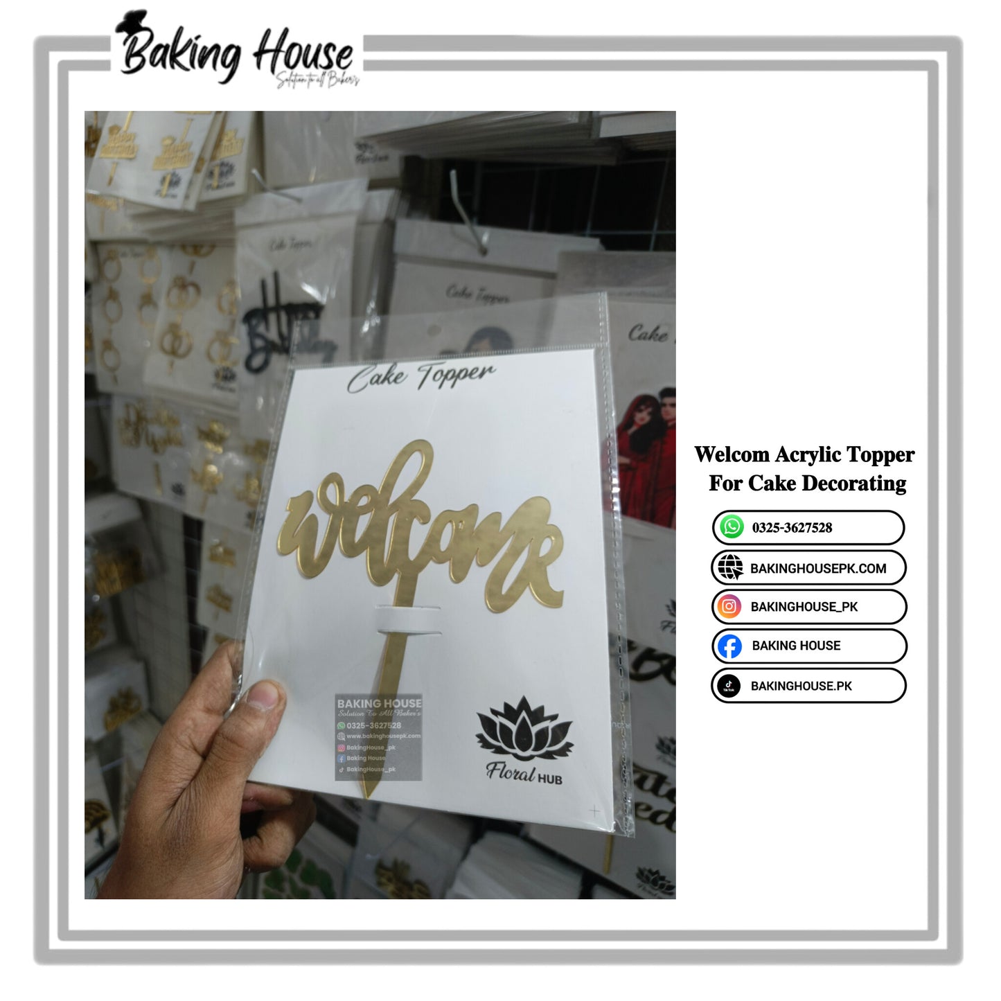 Welcome Acrylic Golden Topper For Cake Decorating