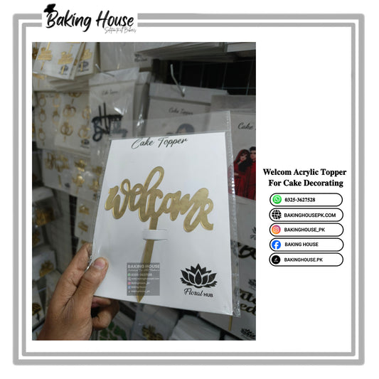 Welcome Acrylic Golden Topper For Cake Decorating